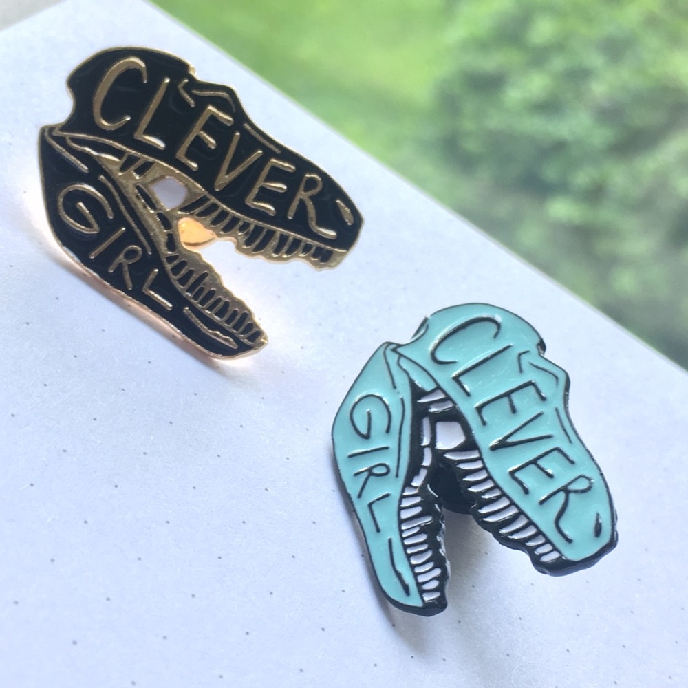 “Clever Girl” Jurassic Park pin teal or black NIB
